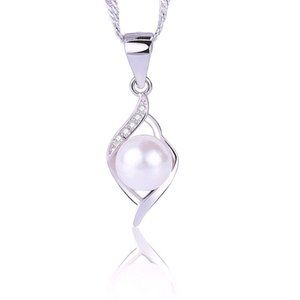 New Elegant 925 Silver Cultured Pearl Sim. Diamond Necklace